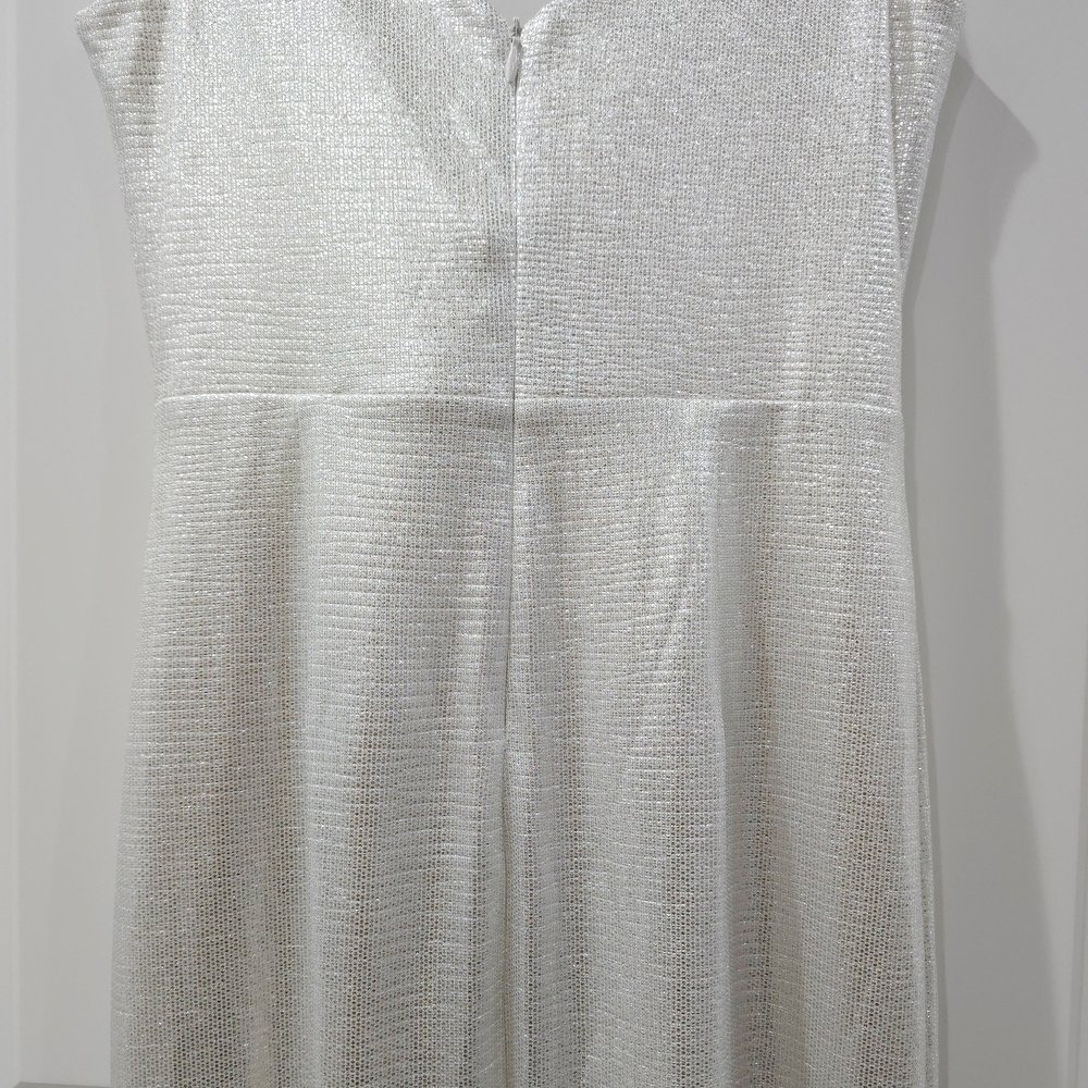 ELIZA J Ivory Shimmer Draped Maxi Dress with Ruffle Slit – Glam Occasion 6P - Picture 9 of 14